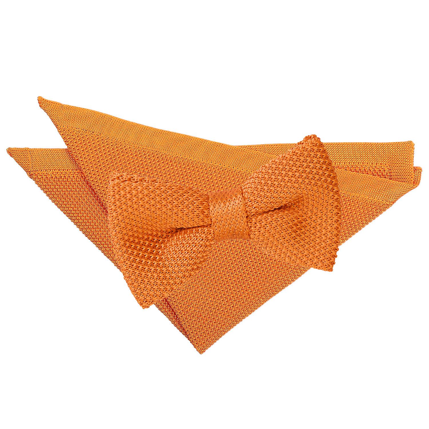 Tangerine Knitted Bow Tie and Pocket Square Set