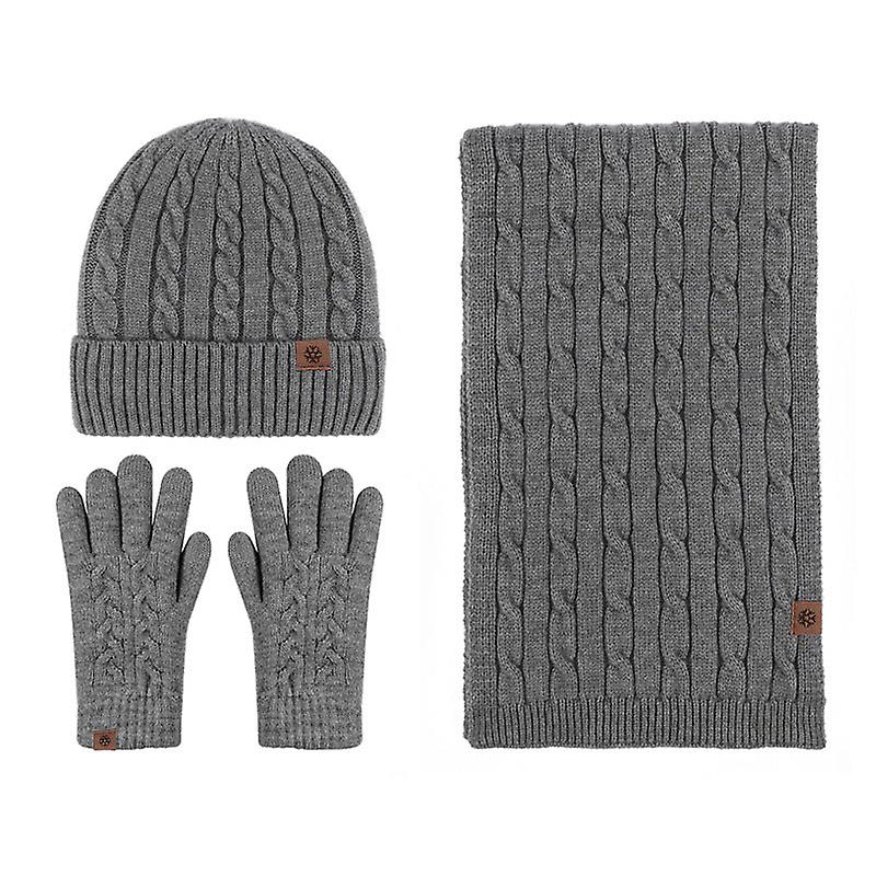 Gloves Scarf Hat Three-piece Touch Screen Plus Velvet Thickened Scarf Set