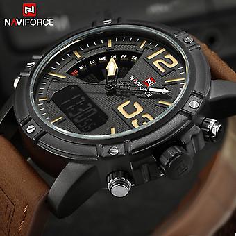 NAVIFORCE Orologi di cuoio impermeabili di lusso del fronte dell'oro della vigilanza del calendario del quarzo di, Argento, sport