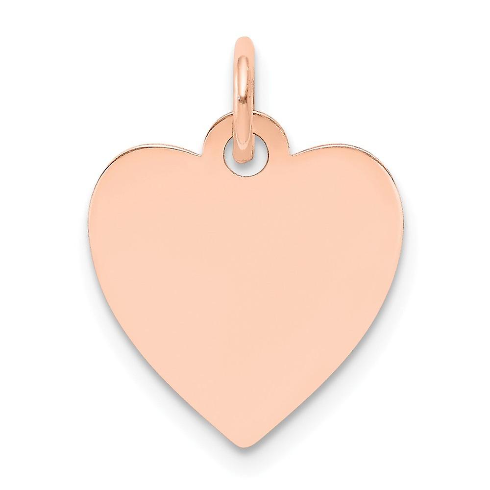 14k Rose Gold Plain .018 Gauge Engraveable Love Heart Disc Charm 18x14mm Wide Pendant Necklace for Women