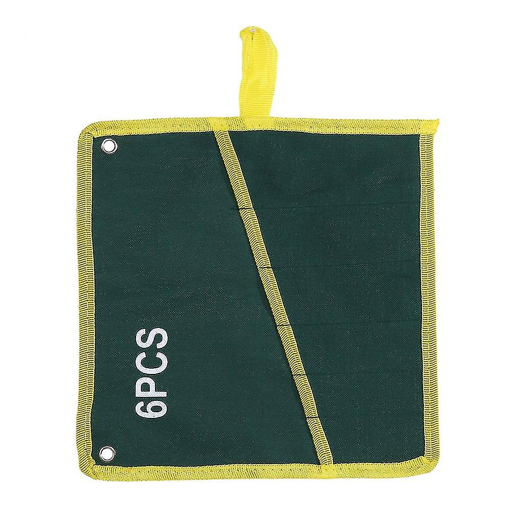 1Pc Durable Canvas Spanner Wrench Tool Roll Up Storage Bag Green 6 Pockets