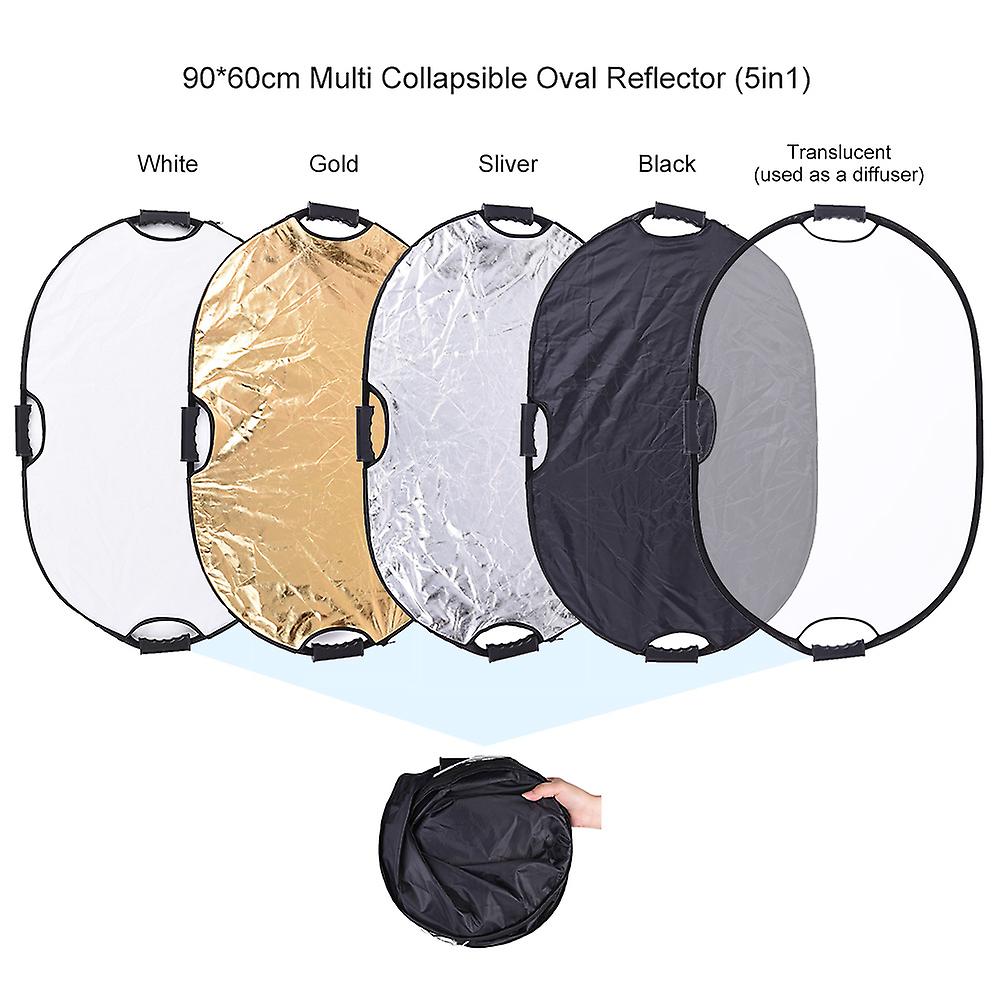 90*60cm Portable Handheld Oval Collapsible 5in1 Multi Reflector
