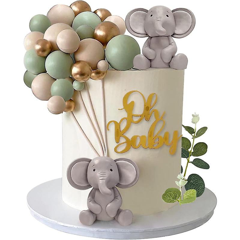 26Pcs Baby Elephant Pearl Balls Cake Toppers Baby Shower Cake Decoration