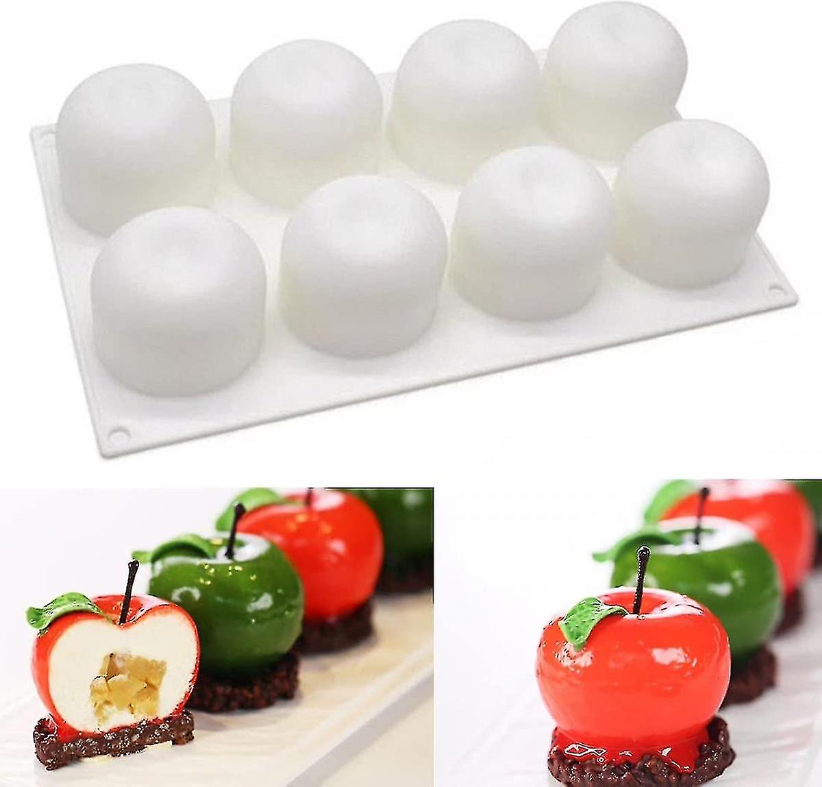 8キャビティアップルシェイプシリコンケーキモールド、カップケーキペストリーデザートムース用3Dシリコンベーキングモールド