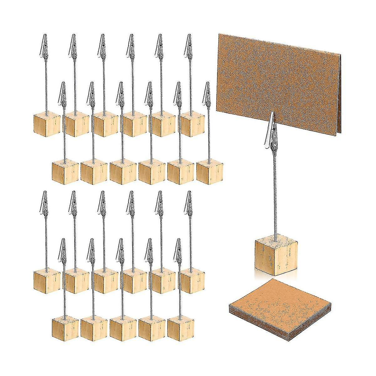 24 Pcs Rustic Wooden Table Number Holders Place Number Holder Stand With Memo Clips And Kraft Cards Wood Picture Stands