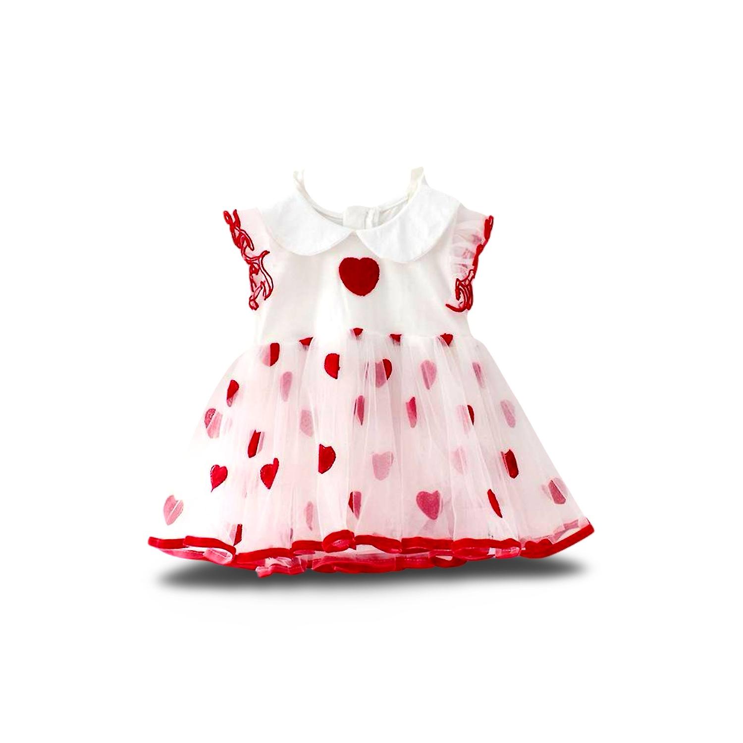 Incredibly cute dress with tulle red hearts collar white