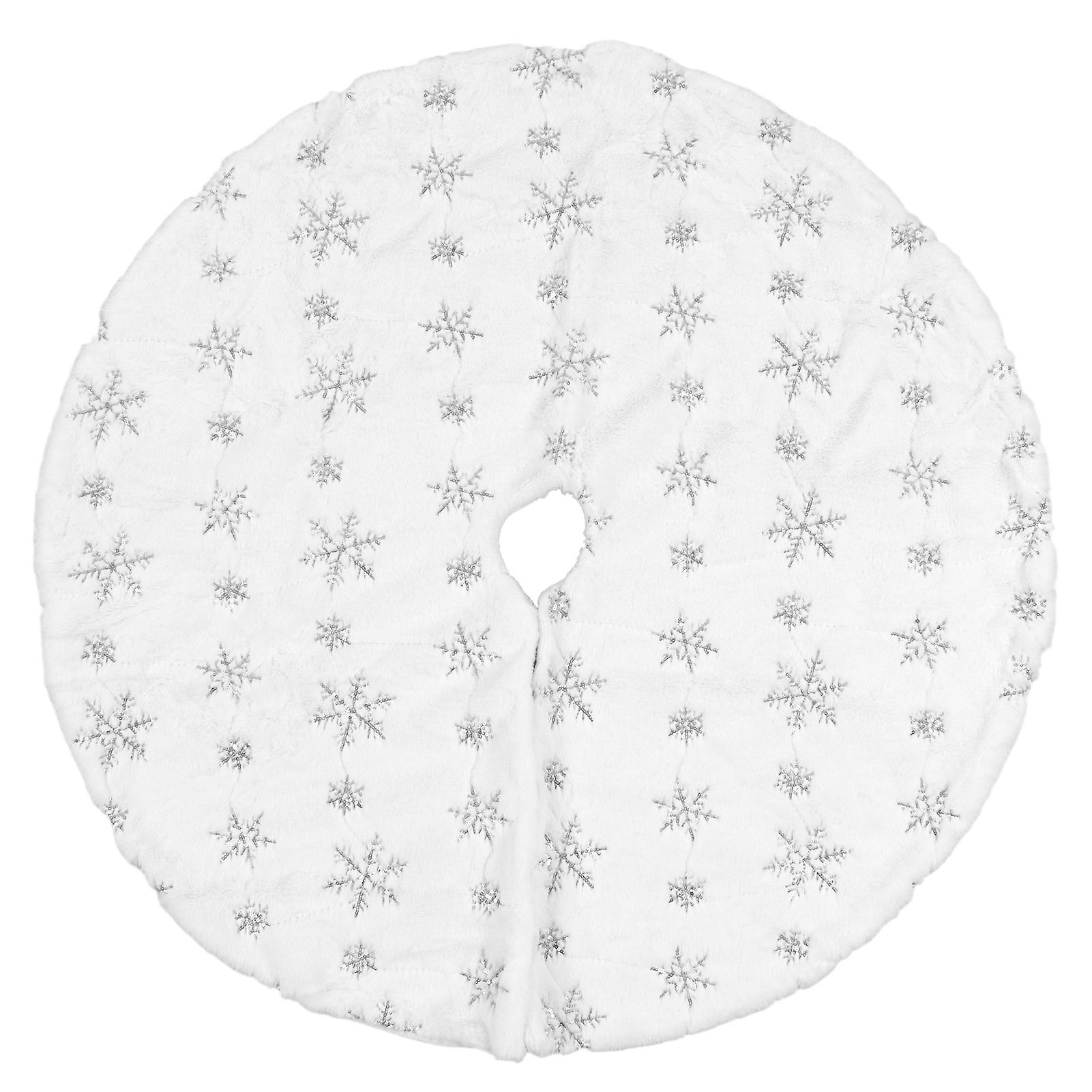 35.4in Christmas Tree Skirt Round Shape Soft Comfortable White Christmas Tree Stand Mat for Home Store Silver