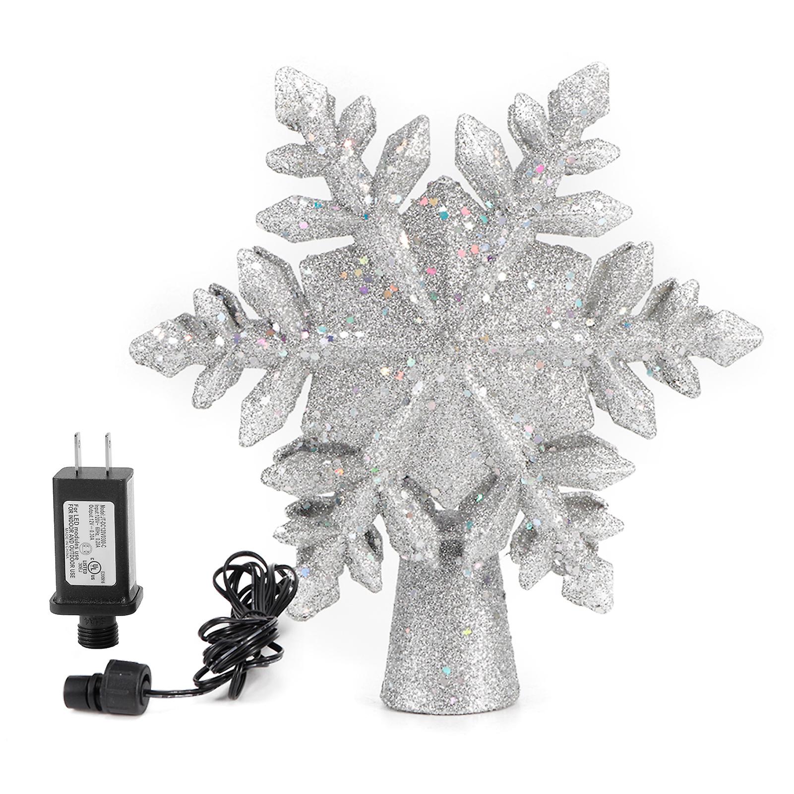 Christmas Tree Topper Projector Light LED Rotating Snowflake Projection Lamp Decoration SilverUS Plug 120V