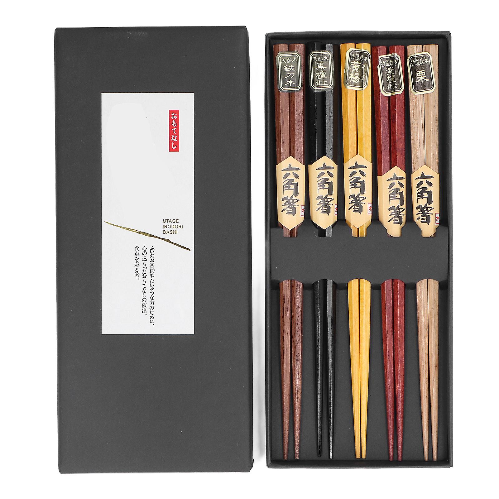 Chopstick Set Set 5 Different Colors Natural Wood Antislip Design Feel Comfortable Chopsticks ReusableHex Chopsticks