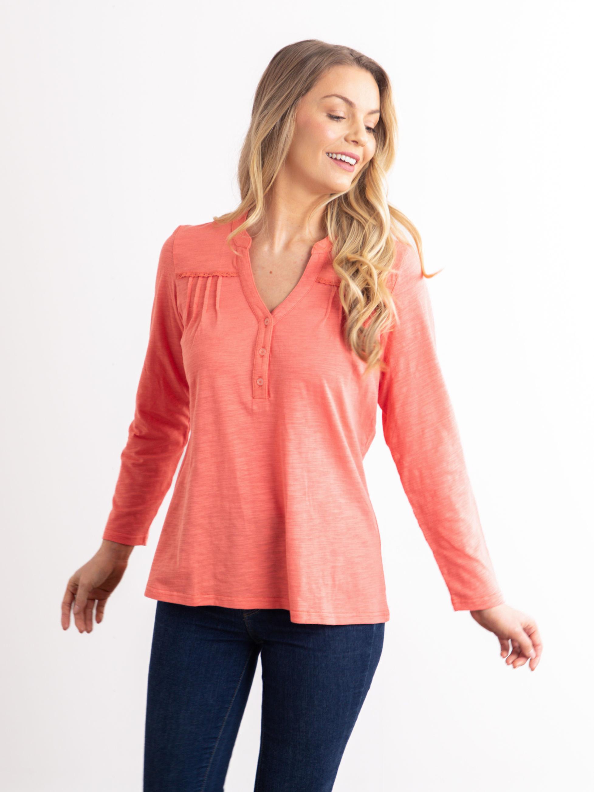 Caroline Nehru Blouse in Coral 