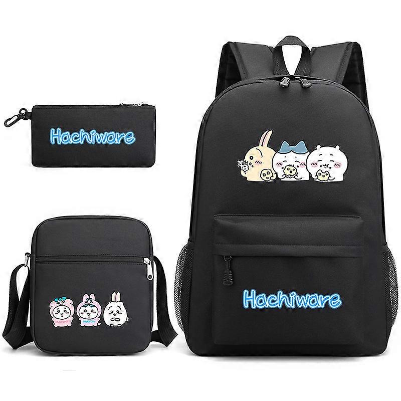 Chiikawa Jiyikawa Tredelad skolväska för pojkar och flickor, Campus Style Pencil Bag, Tredelad Canvas Stor Kapacitet Väska Svart ~ 2