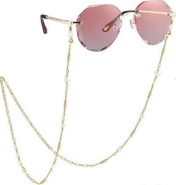 18K Gold Eyeglass Chain Sunglasses Strap Holder Reading Glasses Retainer Gold Beaded Chain String Cord Lanyard