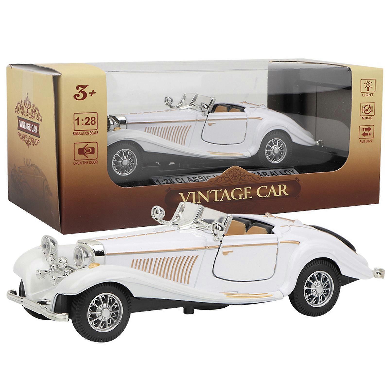Vintage Car Toy for Kids, Sound and Light Simulation, Alloy (White)
