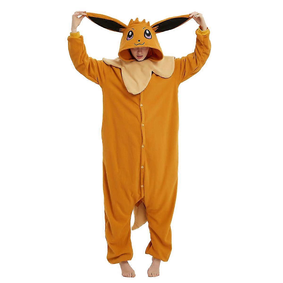 Kawaii Cartoon Onepiece Pyjamas Brown Eevee Par Animation Performance Kostym Halloween Kläder Söta Homewear För Pojke &flicka