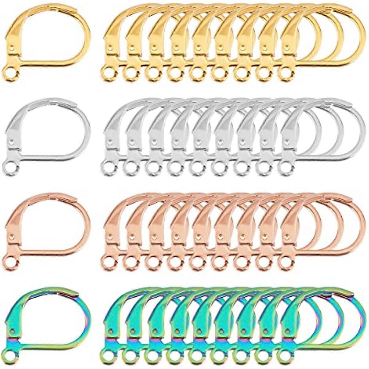 40Pcs 4 Colors 304 Stainless Steel Leverback Earring Components with Open Loop