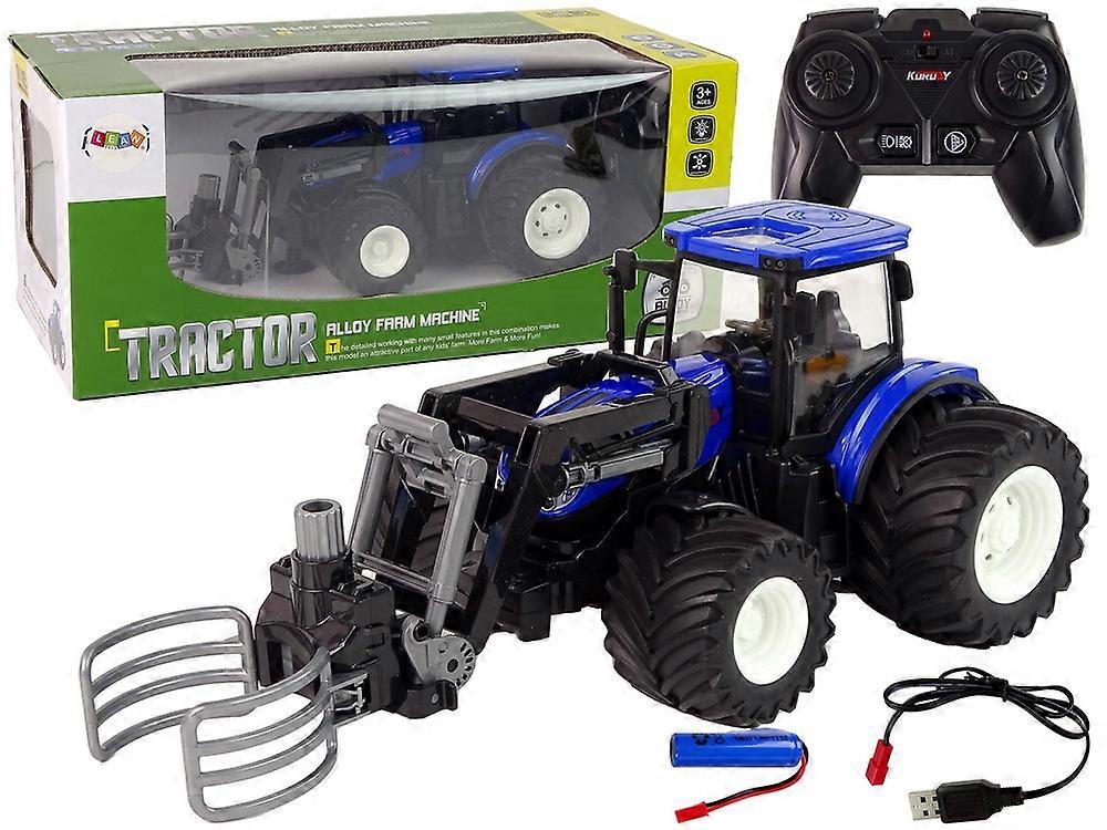 Remote-controlled blue tractor with grab handle for children