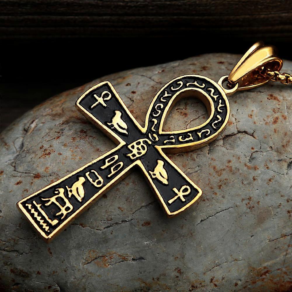 AILUOR Collana Uomo in Acciaio Inossidabile copta Ankh Religioso Croce, Moda Chiave Egiziano di Gioielli Vita Collana Croce Ankh Argento