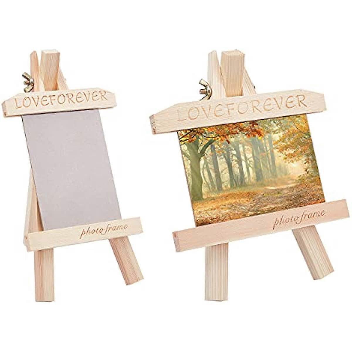 2 Sets Natural Wood Photo Frame Wood Easel Photo Holder Small Wood Easel Display Stand for Photo Picture Painting Memo Tabletop Display - 3-10 Inches