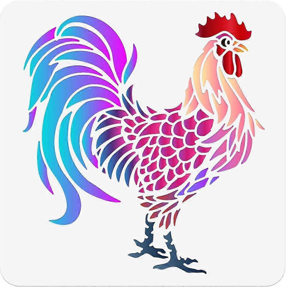 Rooster Painting Stencil 11.81x11.81 Inch Reusable DIY Art and Craft Stencils Hollow Out Drawing Painting Template for Painting on Wood Fabric Paper W