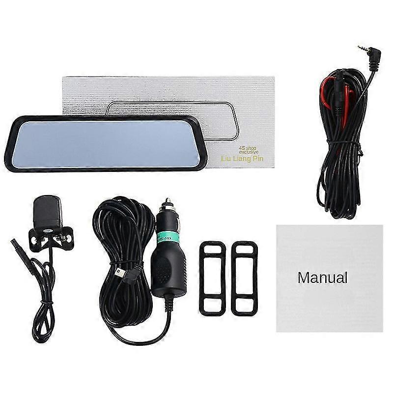 Streaming media rearview mirror recorder 10 inch full touch screen 1296p hd night vision dual lens reversing image