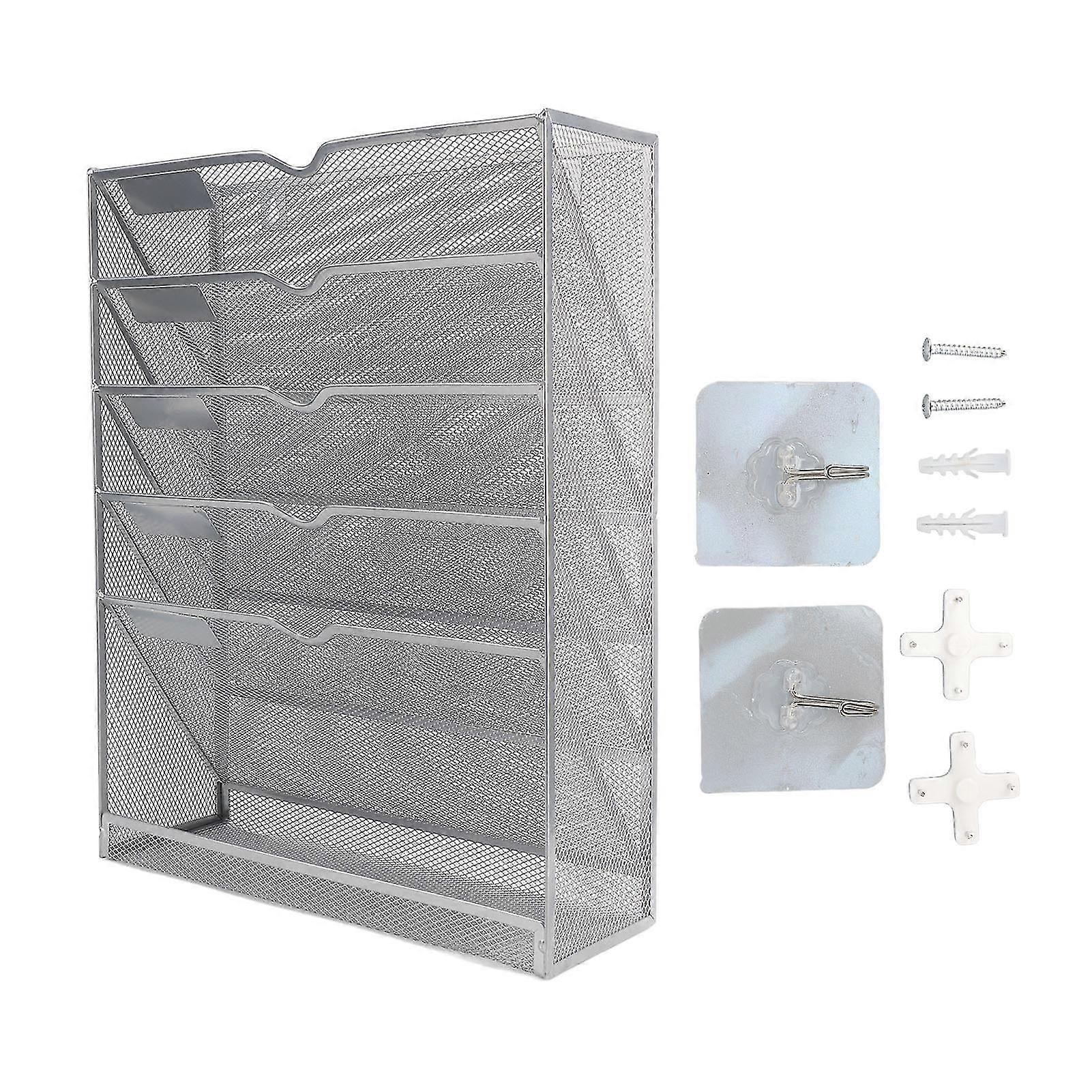 Iron Wall Mounted File Holder - 5 Tier Space Saving Wall File Organizer for Office and Home