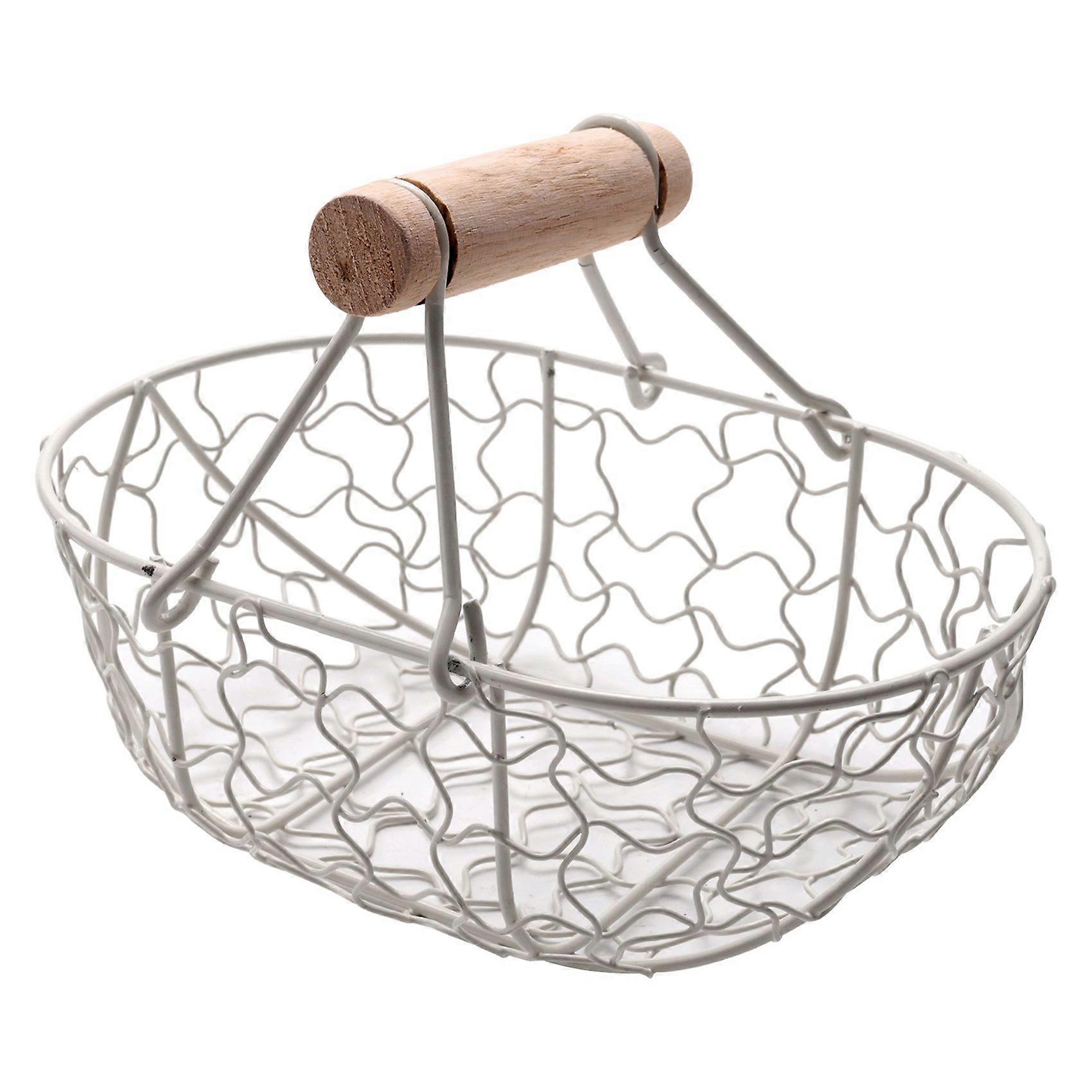 Wooden Handle Metal Retro Basket Portable Multi-Function Vegetable Fruit Egg Groceries Practical Ba