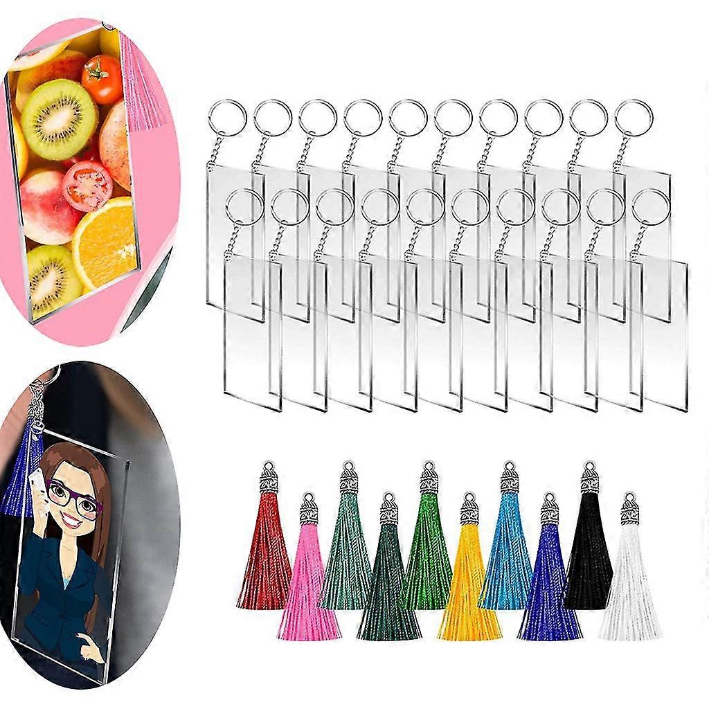 Rectangular Keychain Blanks With Tassels Acrylic Key Ring For Diy Craft