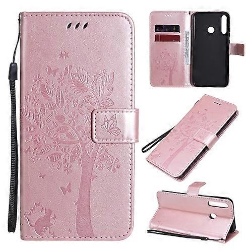 For Huawei P40 Lite E Tree & Cat Embossed Pattern Horizontal Flip Leather Phone Case