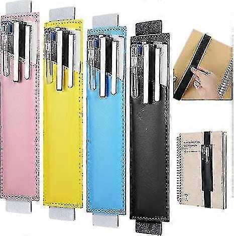 Adjustable Elastic Band Pen Holder Colorful Pu Leather Pen Case Bag Elastic Notebook Pen Holder For Hardcover Diary, Notebook, 4 Piece Set