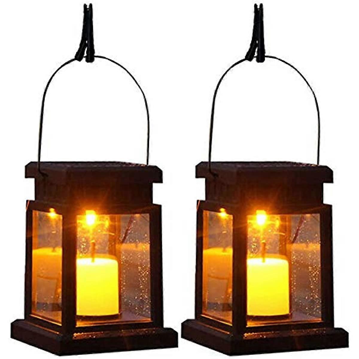 2 Pack Solar Candle Lantern Lights Lantern Hanging Light LED Lamp Waterproof Outdoor Decorative Lighting for Patio Garden Yard Lawn Fence