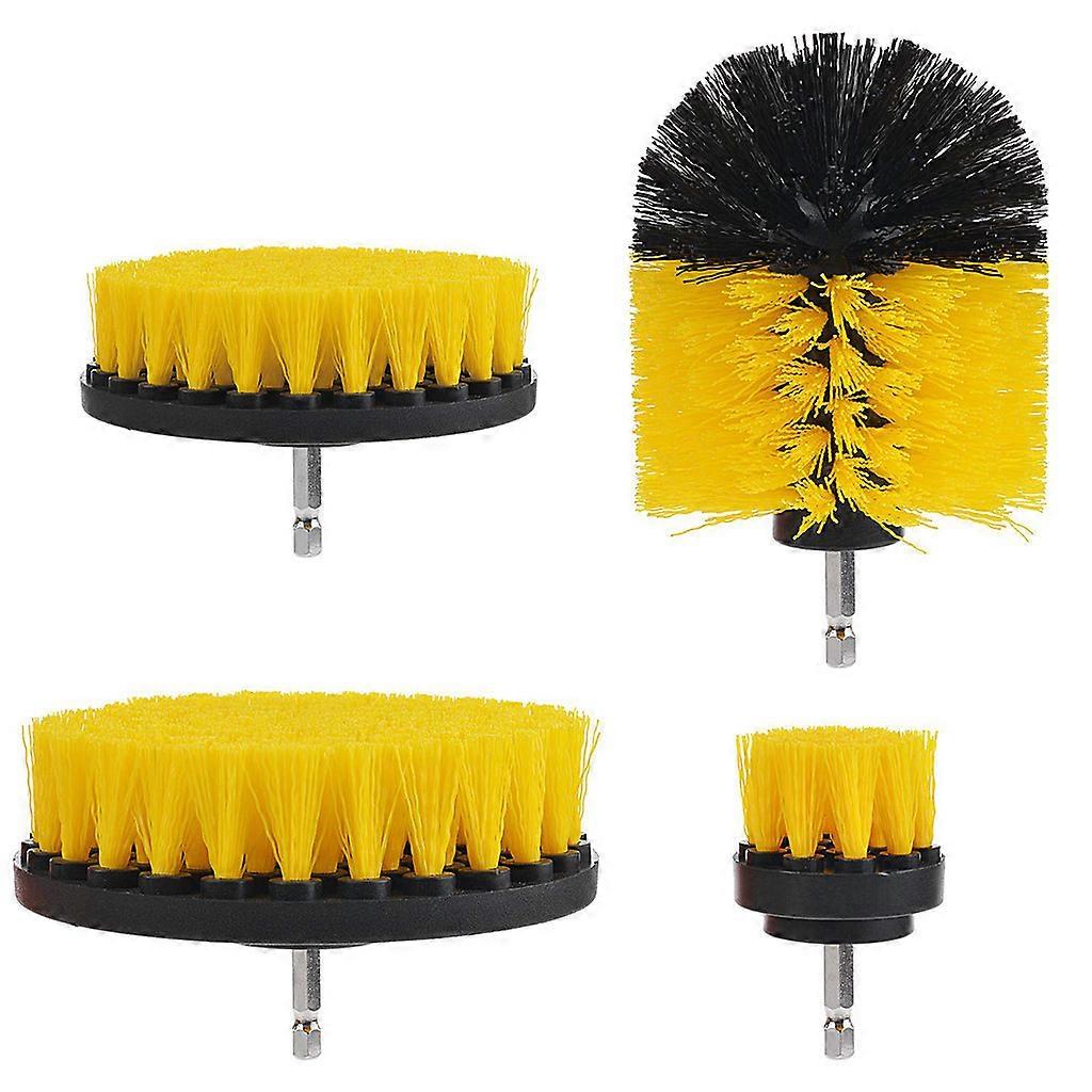 4 piece electric drill brush set, round cleaning brush, yellow