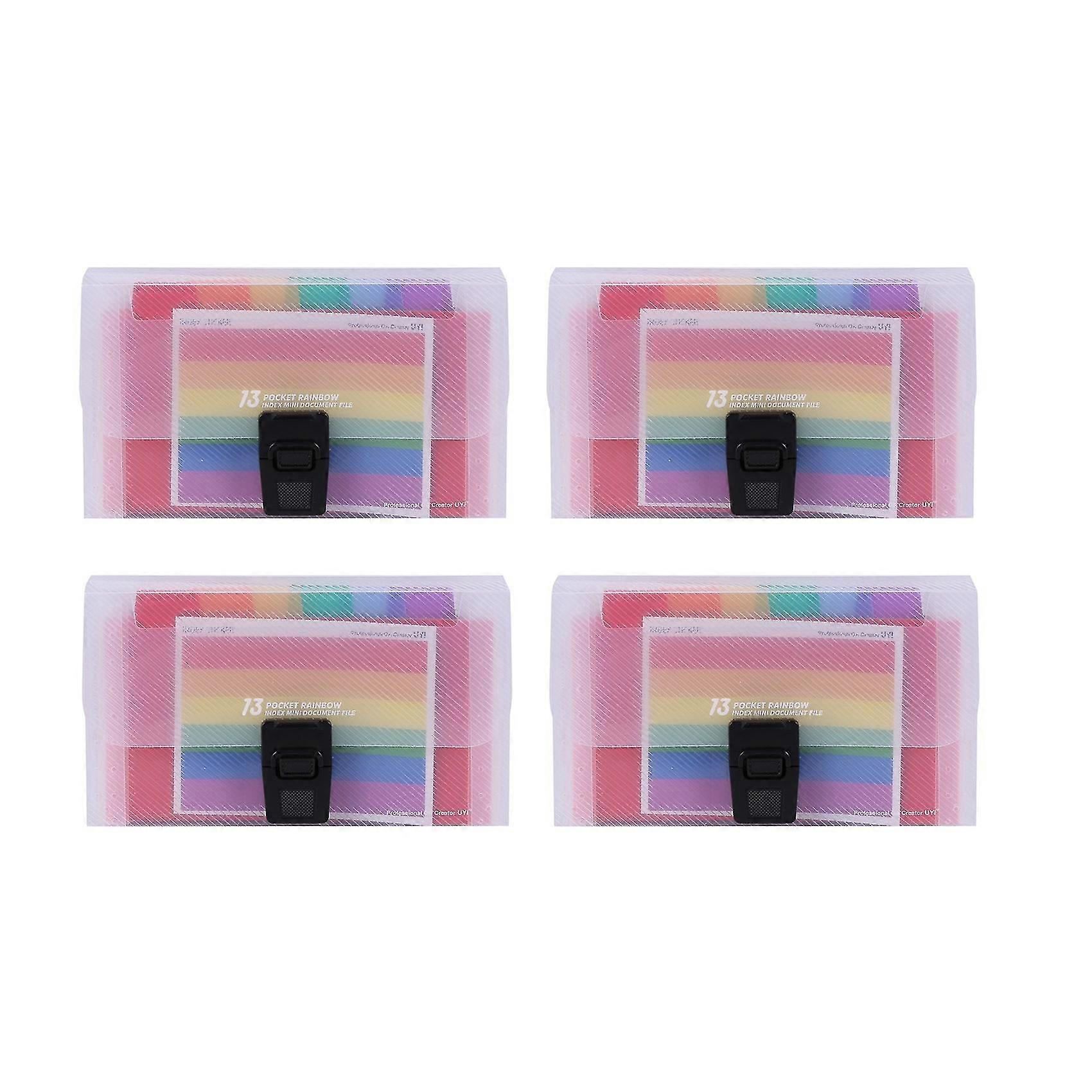 4 Pack Mini Document File A6 7.1 X 4.45 X 1.1 Inch Rainbow Expanding Folder 13 Pocket File Organize