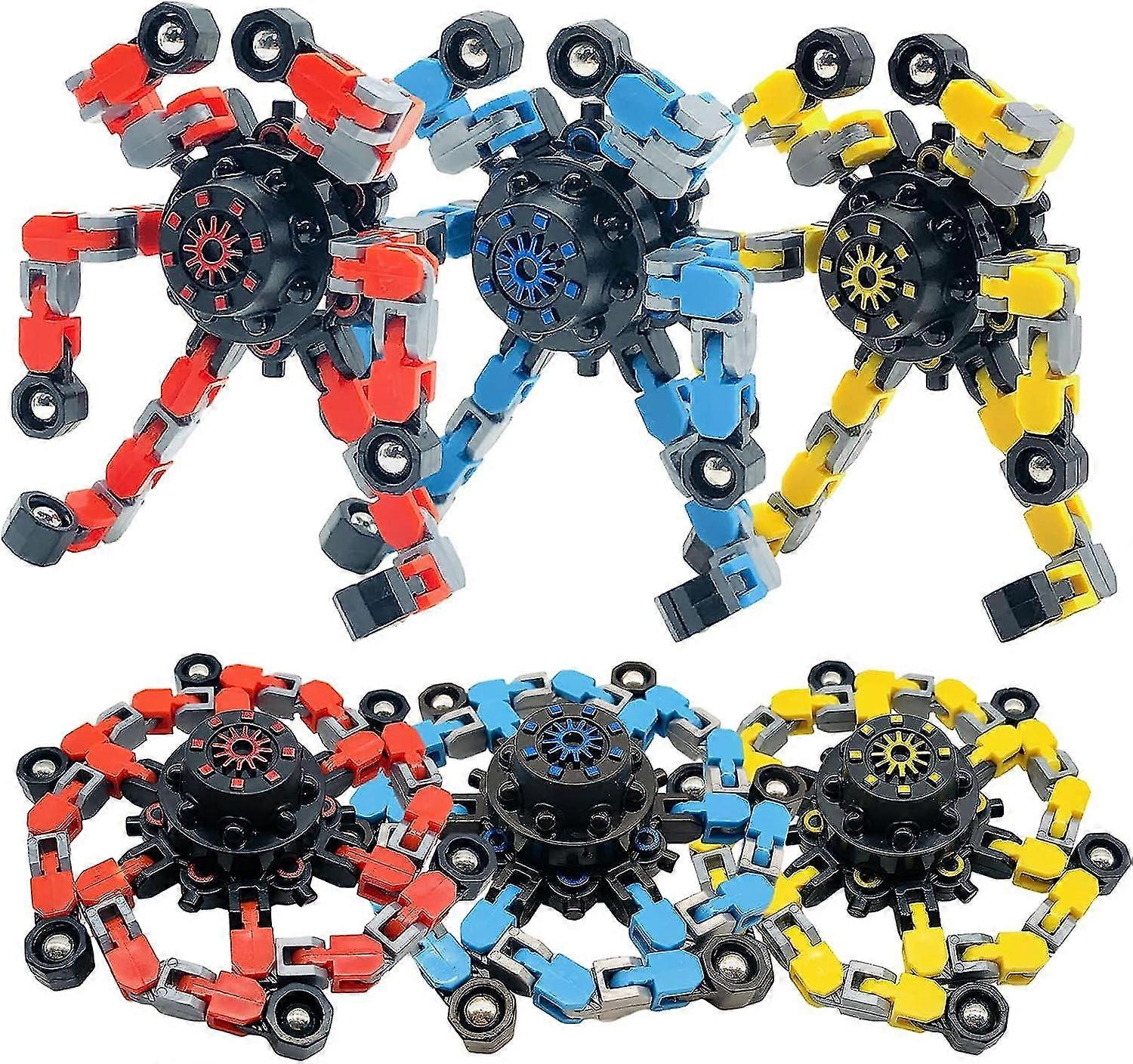 6pcs Fingertip Gyro Fidget Spinner, Diy Deformable Chain Links Fingertip Spinning Robot For Adult And Child