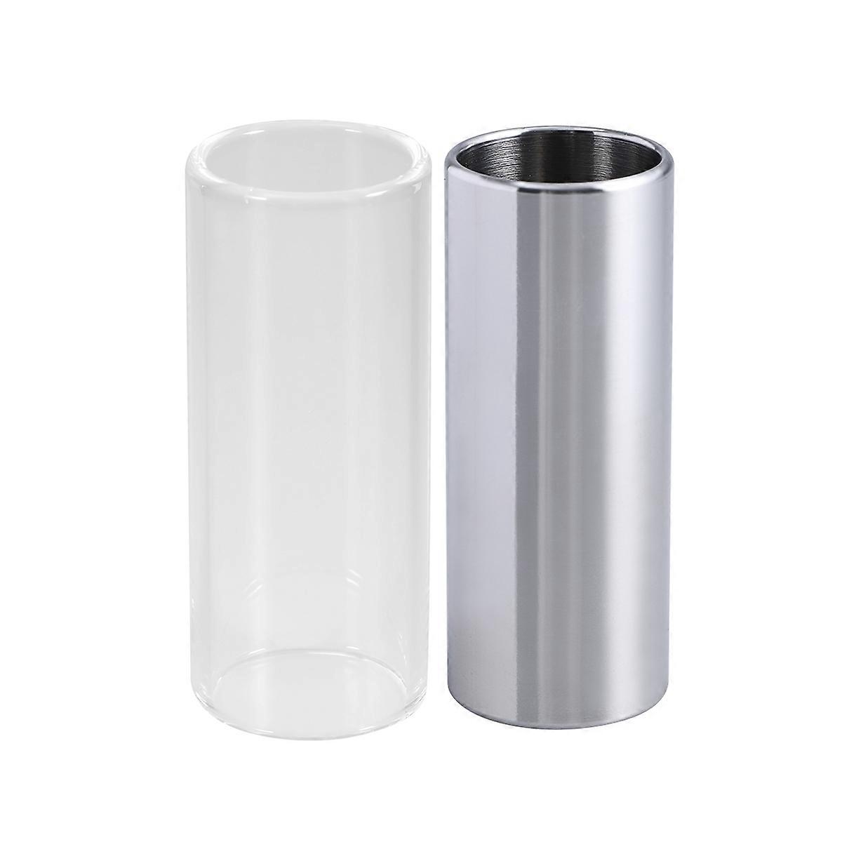 2 Pcs 60MM Glass Slide and Stainless Steel Slide Medium Bottleneck Slide for Guitar Bass (Transparent And Silver)