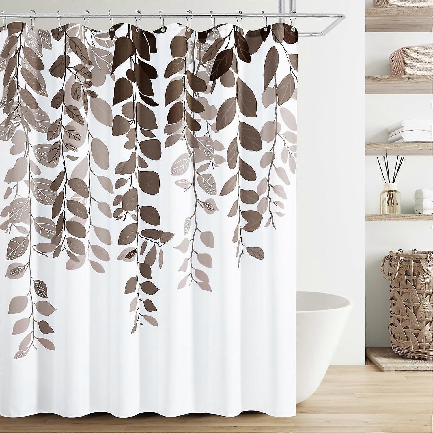 バスルーム用ブラウンリーフシャワーカーテン植物ユーカリ自然ユーカリシャワーカーテンセット花の葉バスルームの装飾ナチュラルバスカーテン72x