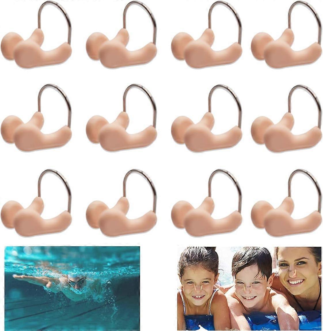 12 Pieces Unisex Nose Clip Comfortable Swimming Nose Plug Waterproof Silicone Nose Clip Protector with Soft Padding for Recreational Swimmers,Beige