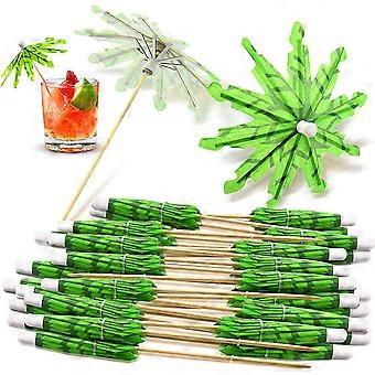 40 Stück Grün Tropische Kokosnuss Palme Zahnstocher Papier Regenschirme Bambus Zahnstocher Handgemachte Cocktail Sonnenschirm Sticks für Cocktail Dekorationen