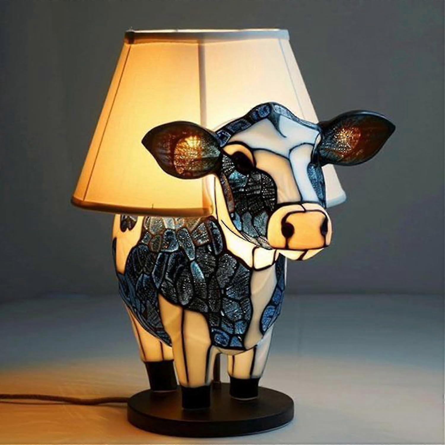 Animal Table Lamp, Bedside Table Lamp, Cow Bedside Lamp for Living Room Bedroom, Dormitory Office Table Lamp, Powered by USB