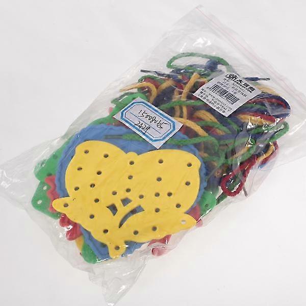 12pcs Children Educational Threading Toy Various Shapes W/ Strings