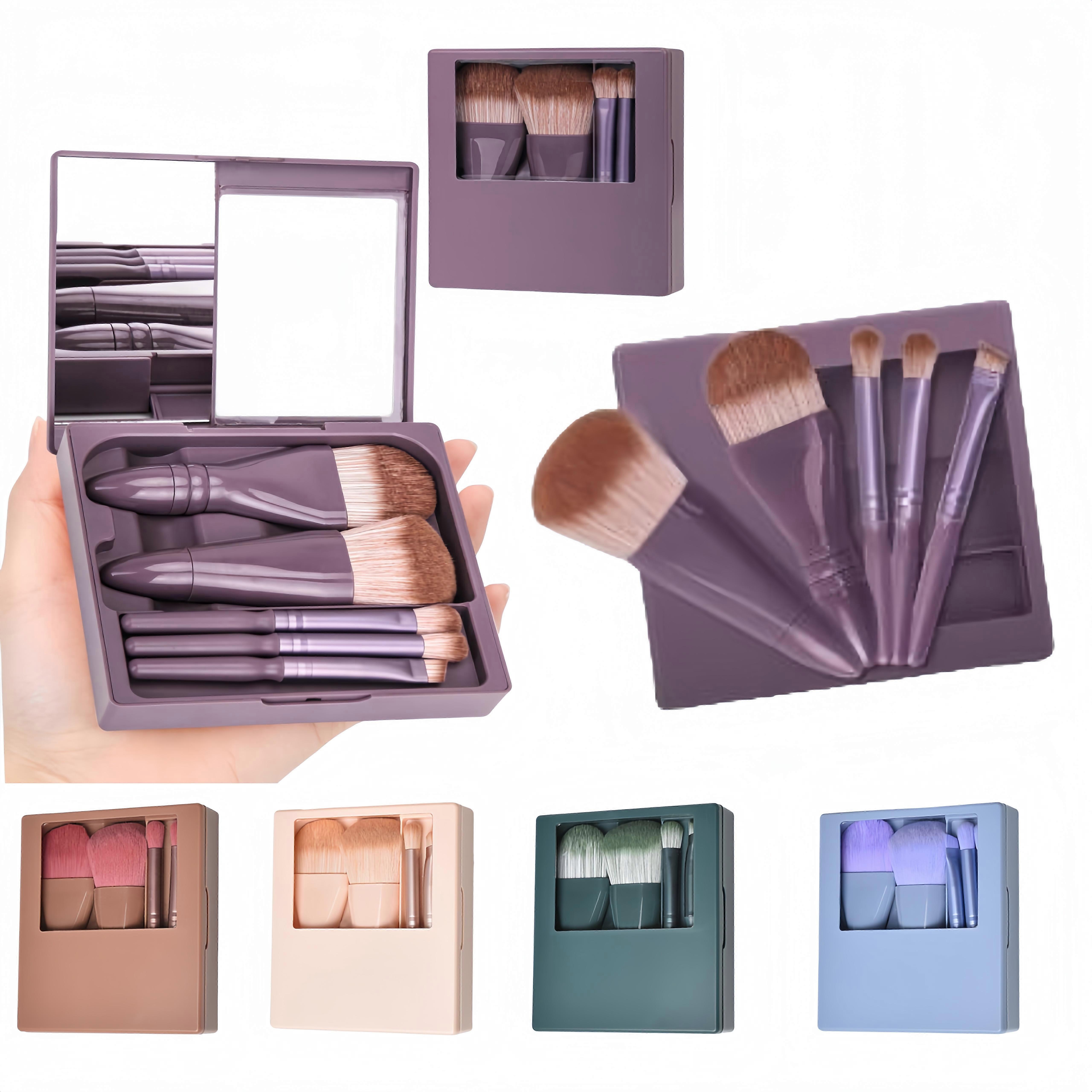 5pcs Travel Size Makeup Brushes Set Mini Makeup Brushes Small Complete Function Cosmetic Brushes Kit With Case And Mirror Perfect For On The Go,100% N