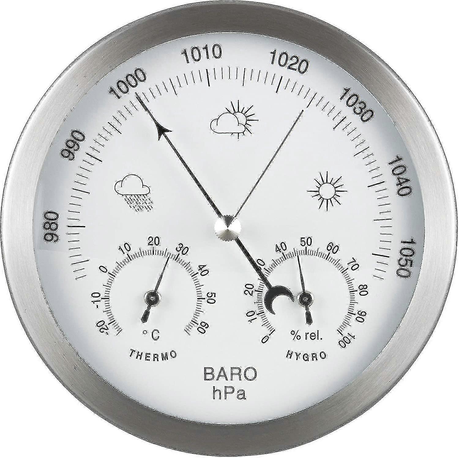 Barometer väderstation 3i1 rostfri stålram 14cm termometer