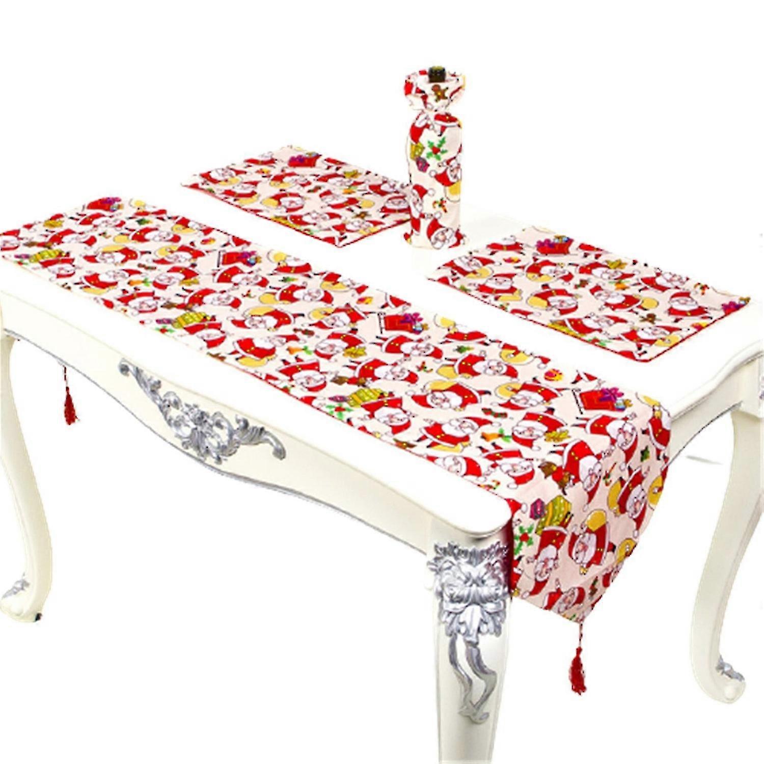 Christmas Table Runner Creative Printed Placemat Wine Bottle Cover