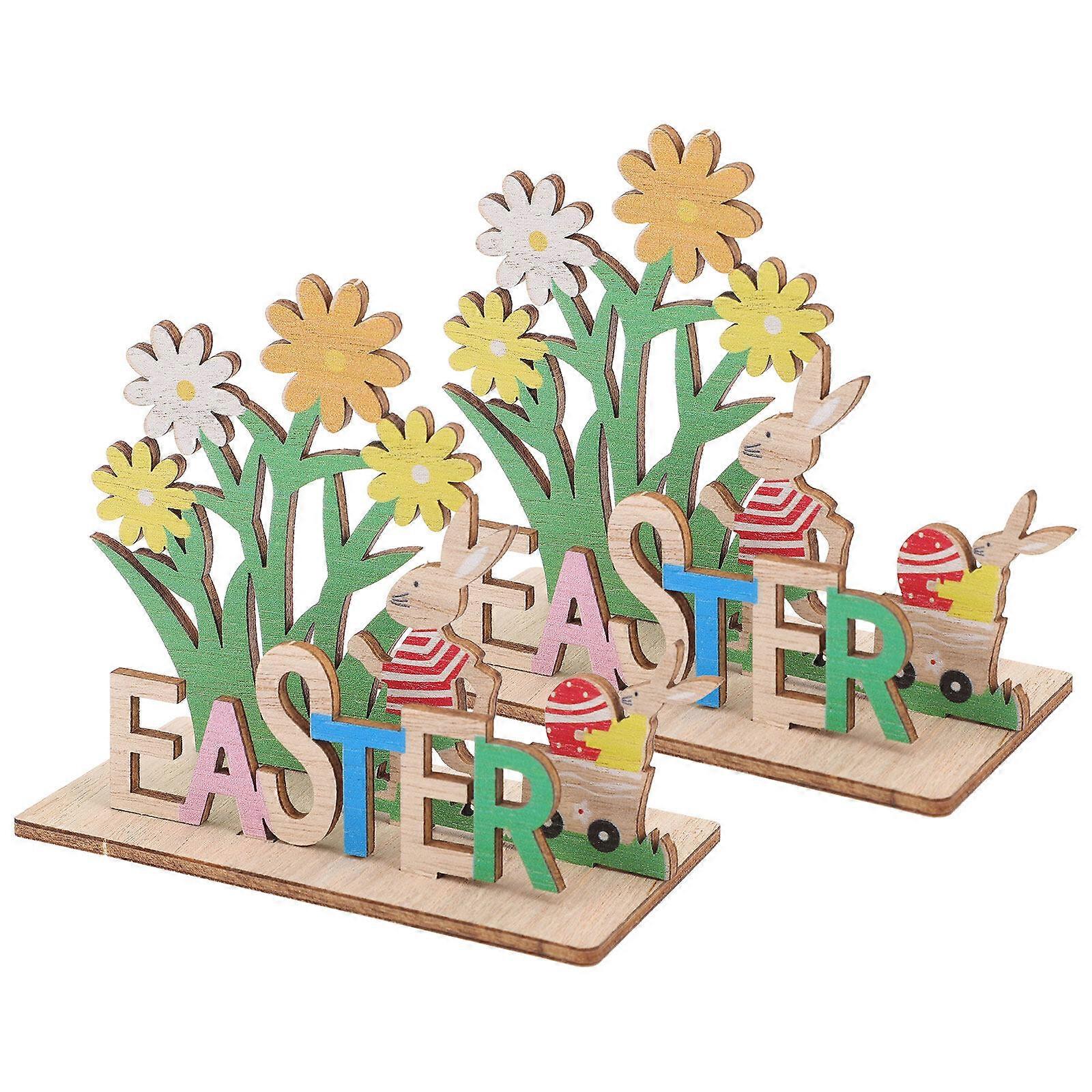 2pcs Easter Table Sign Wooden Easter Letter Table Decor Spring Decor Centerpiece Tabletop Ornament