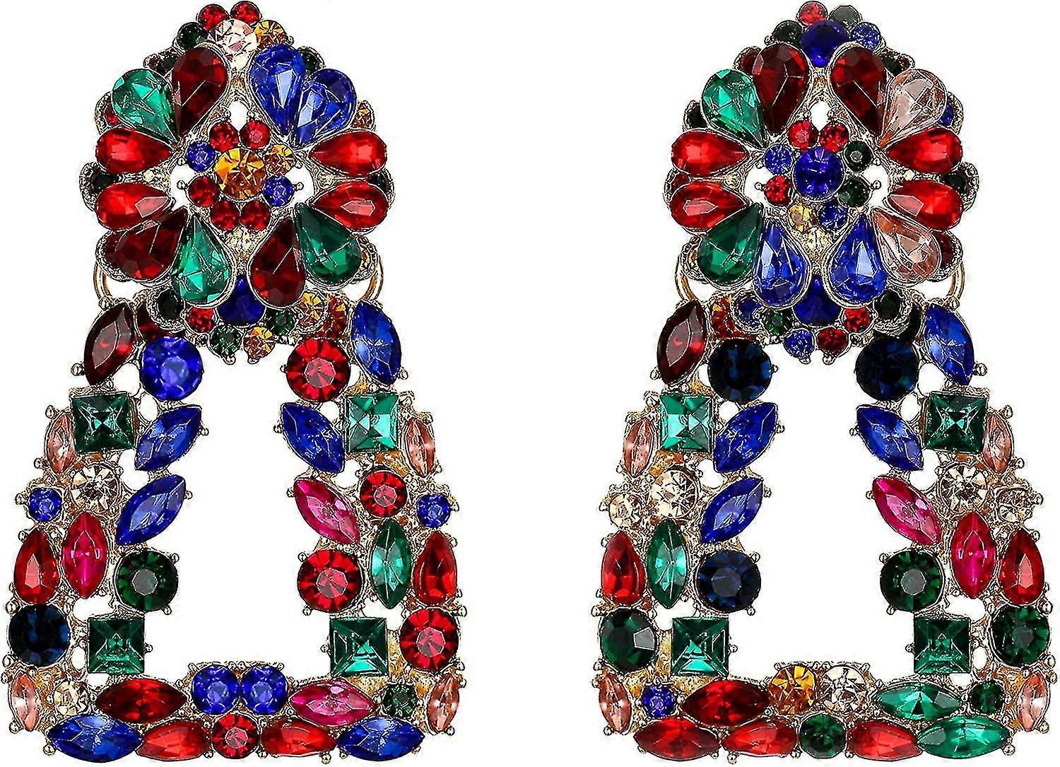 Geometric Statement Earrings. Large Square Triangle Dangle Crystal Drop Bohemian Gift Tw