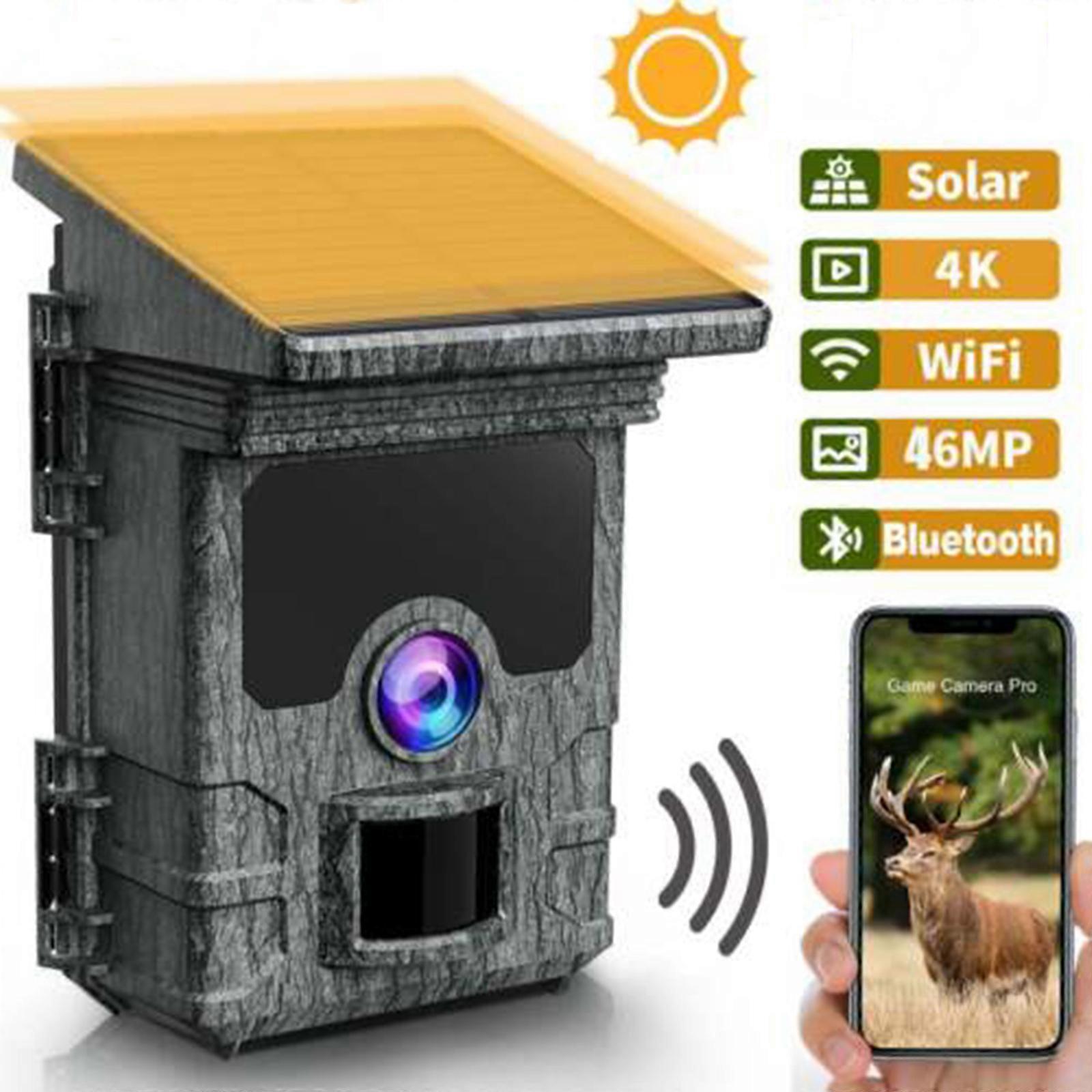 4K WiFi Bluetoothソーラートレイルカメラ46MPワイルドライフトラップトレイルカムナイトビジョン
