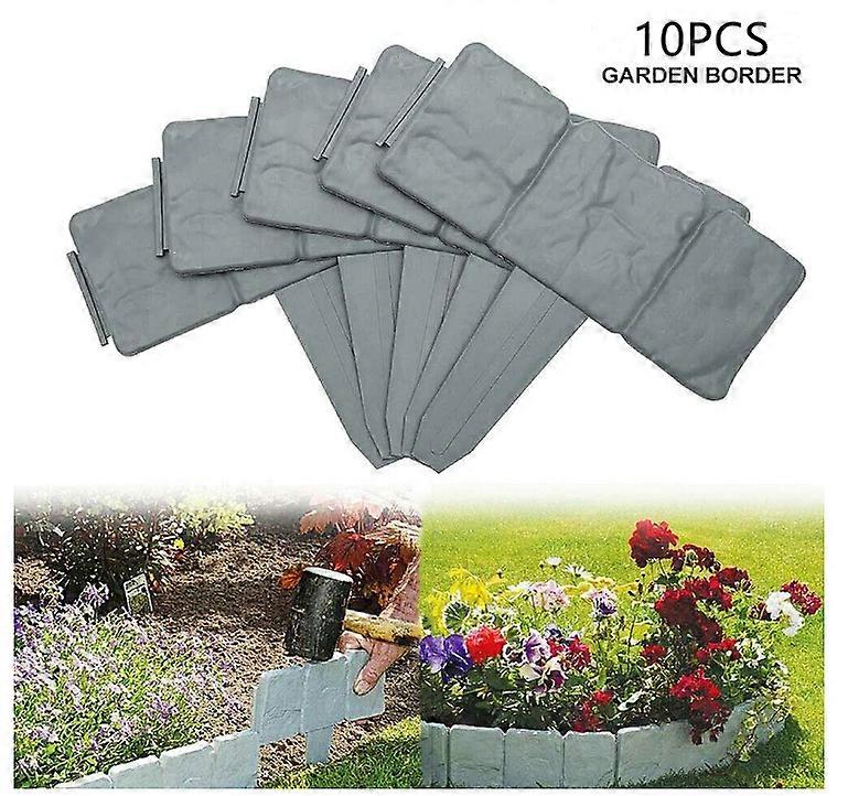 Garden Border Fence Flower Bed Edging Plastic Faux Stone Trim 10Piece