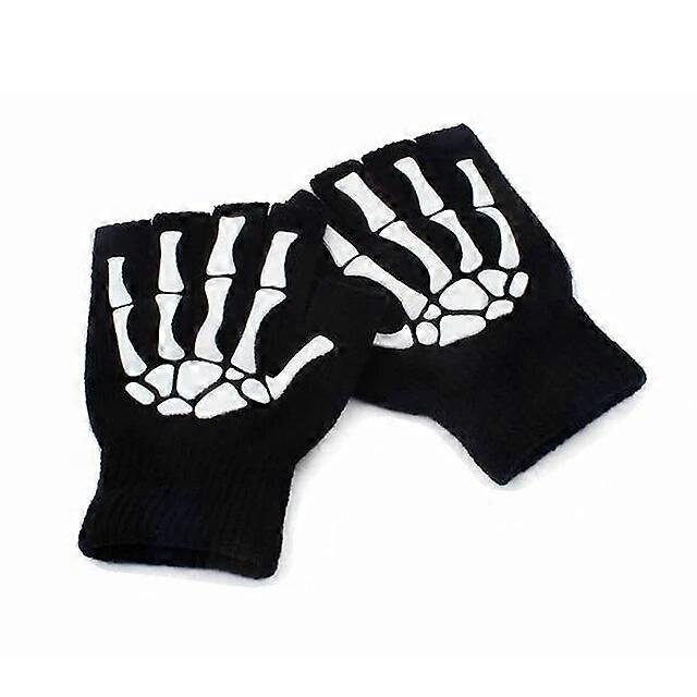 Skull Punk Gloves Neutral Half Finger Ghost Claw Knitted Gloves Exposed Finger Spot Nightlight Fingerless Elastic Gloves