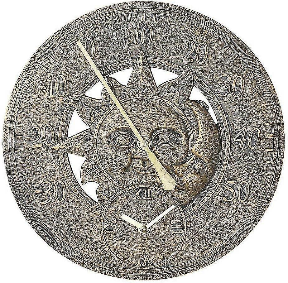 Thermometer Clock Vintage Wall Clock Retro Decoration Station Hanging Clock Sun Moon Pattern