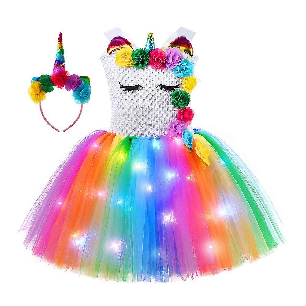 Printesa Tutu Led Rainbow Unicorn Rochie pentru fete colorate Light Up Costume