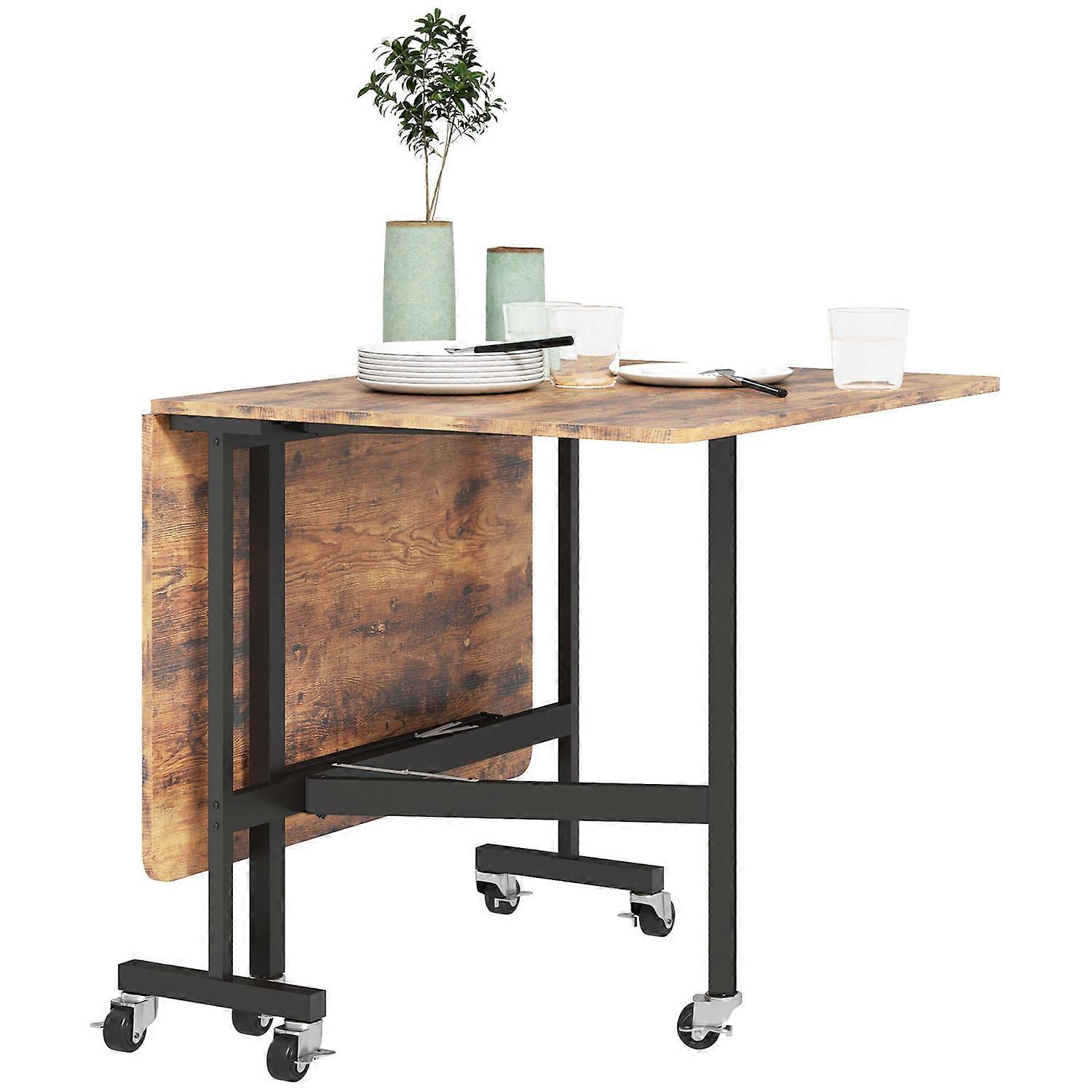 Fällbart matbord, köksbord med hjul, bromsar för 4-6 personer, fällbart bord för små rum, kök, lastk